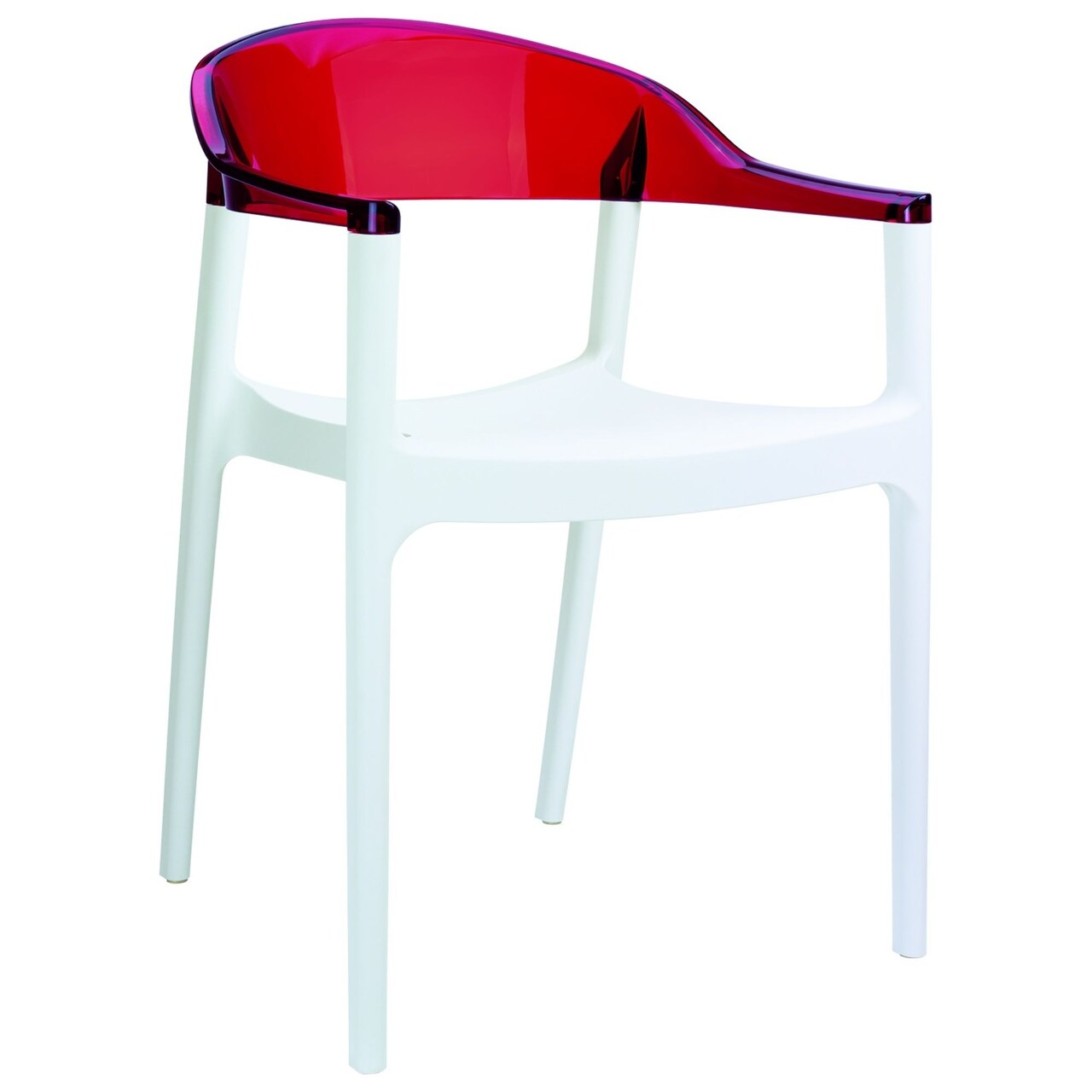 Luxury Commercial Living 32&#x22; White and Red Transparent Stackable Outdoor Patio Dining Arm Chair